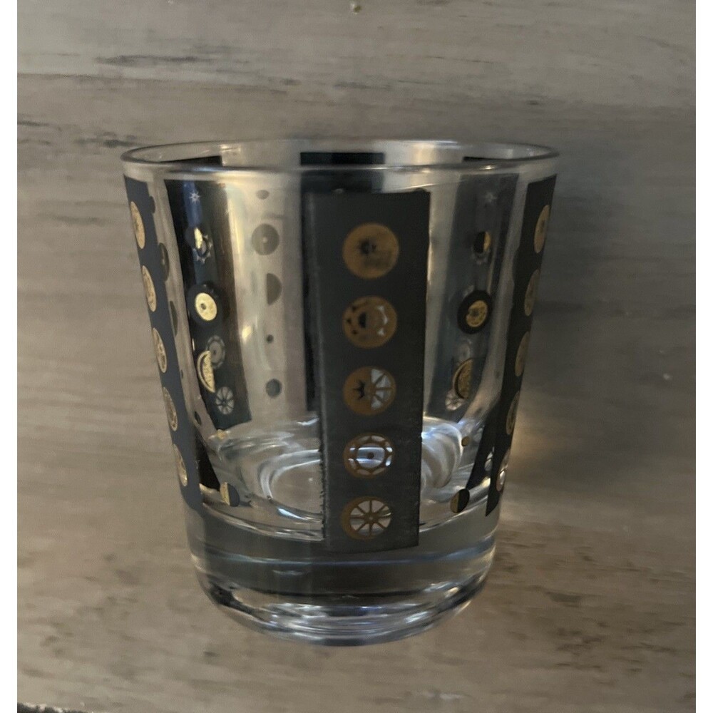 Fred Press Sun Moon Celestial Eclipse Low Ball Glass Atomic MCM Rare Black/Gold